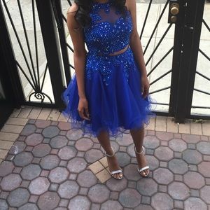 Two piece sequin royal blue prom dress